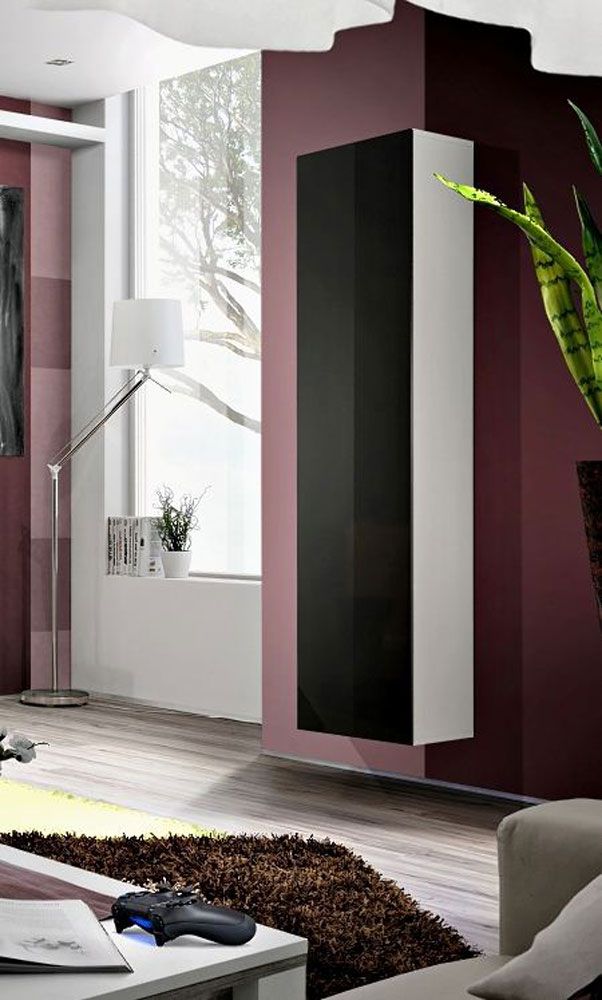 Narrow cabinet Raudberg 09, color: black / white - Dimensions: 170 x 40 x 29 cm (H x W x D), with four compartments