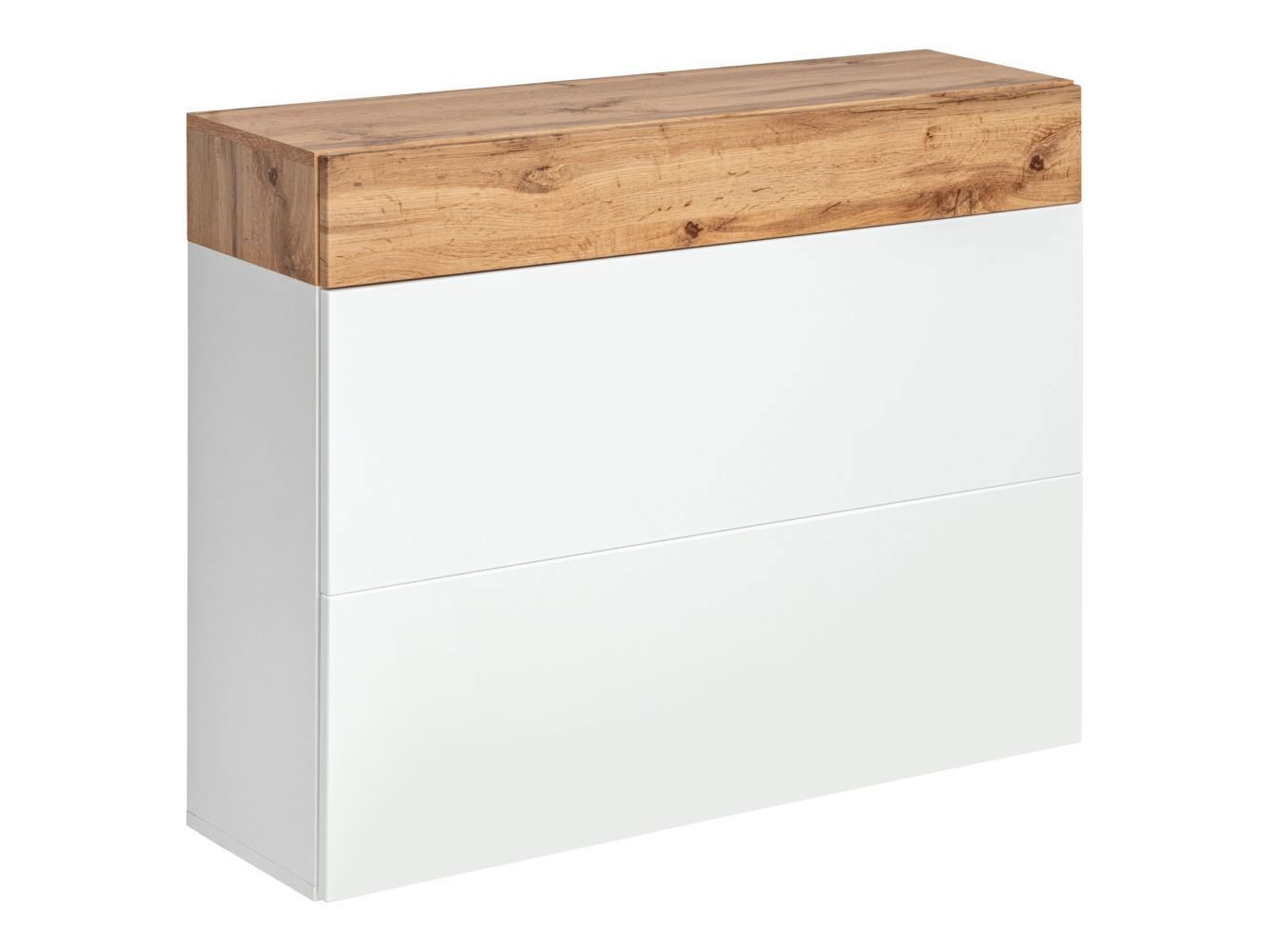 Shoe rack with two flaps Pollestad 14, Colour: Wotan Oak / White - Measurements: 80 x 100 x 30 cm (H x W x D), with one drawer.