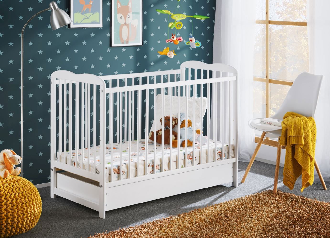 Children's bed / Baby bed real pine wood Avaldsnes 01, Colour