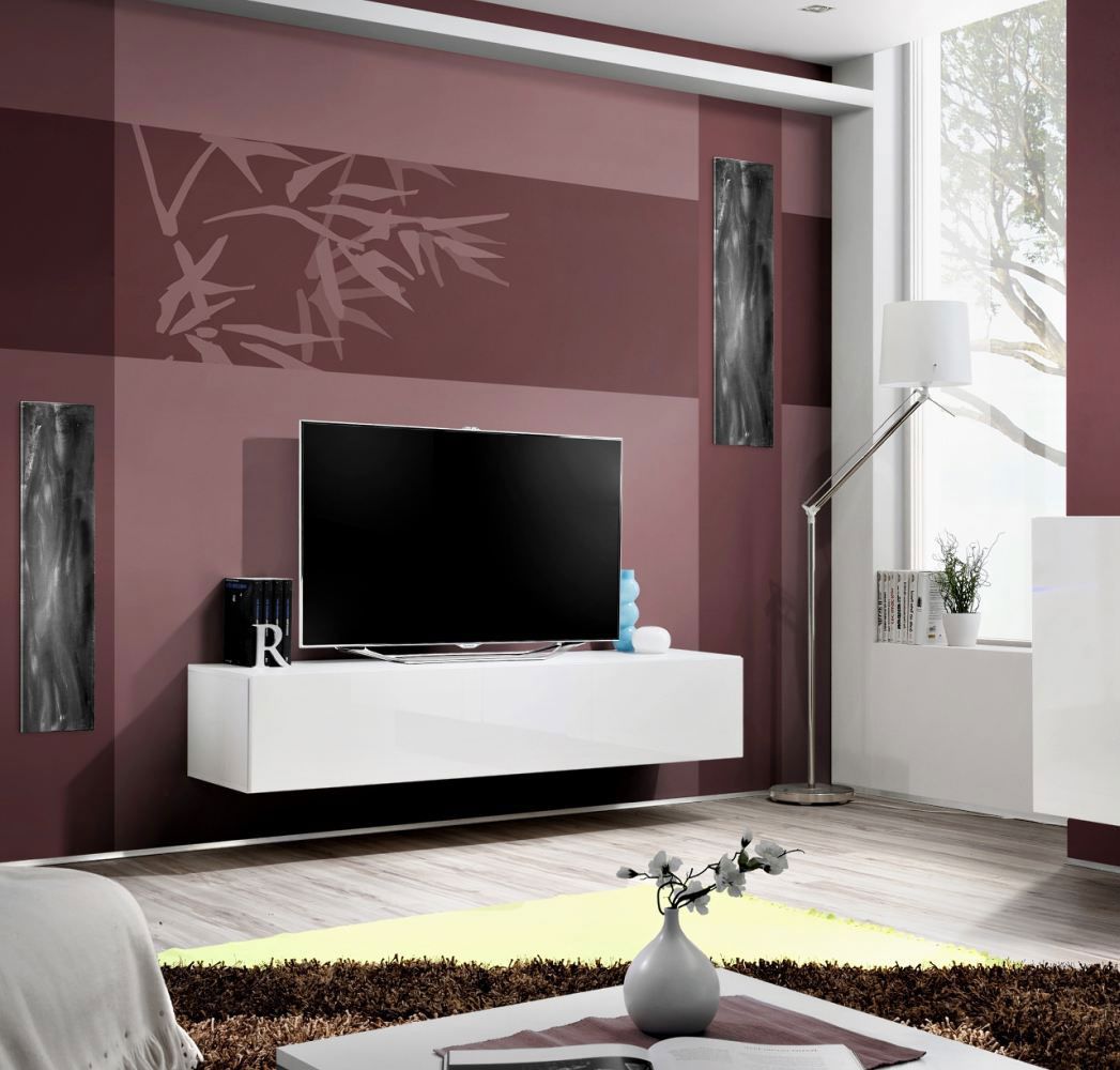 Modern TV lowboard Raudberg 02, color: white - Dimensions: 30 x 160 x 40 cm (H x W x D), with three compartments