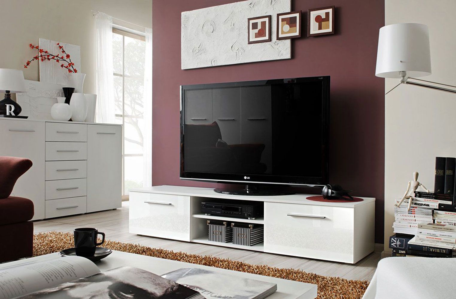TV lowboard with two doors Salmeli 22, color: black / white - Dimensions: 35 x 180 x 45 cm (H x W x D)