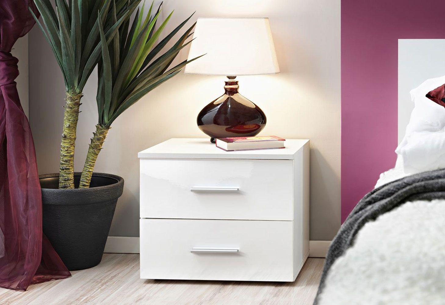 Bedside table with two drawers Salmeli 32, color: white - Dimensions: 40 x 50 x 40 cm (H x W x D)