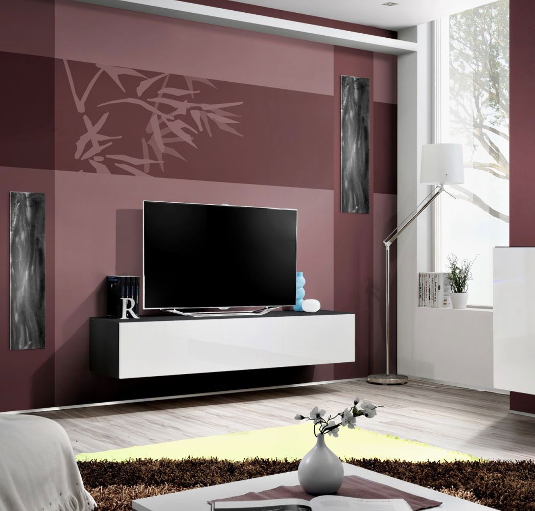 Elegant Raudberg 03 TV cabinet, color: white / black - Dimensions: 30 x 160 x 40 cm (H x W x D), with push-to-open function
