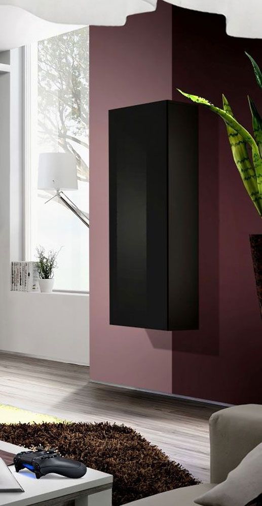 Wall cabinet in simple Raudberg 24 design, color: black - Dimensions: 126 x 40 x 29 cm (H x W x D), with push-to-open function