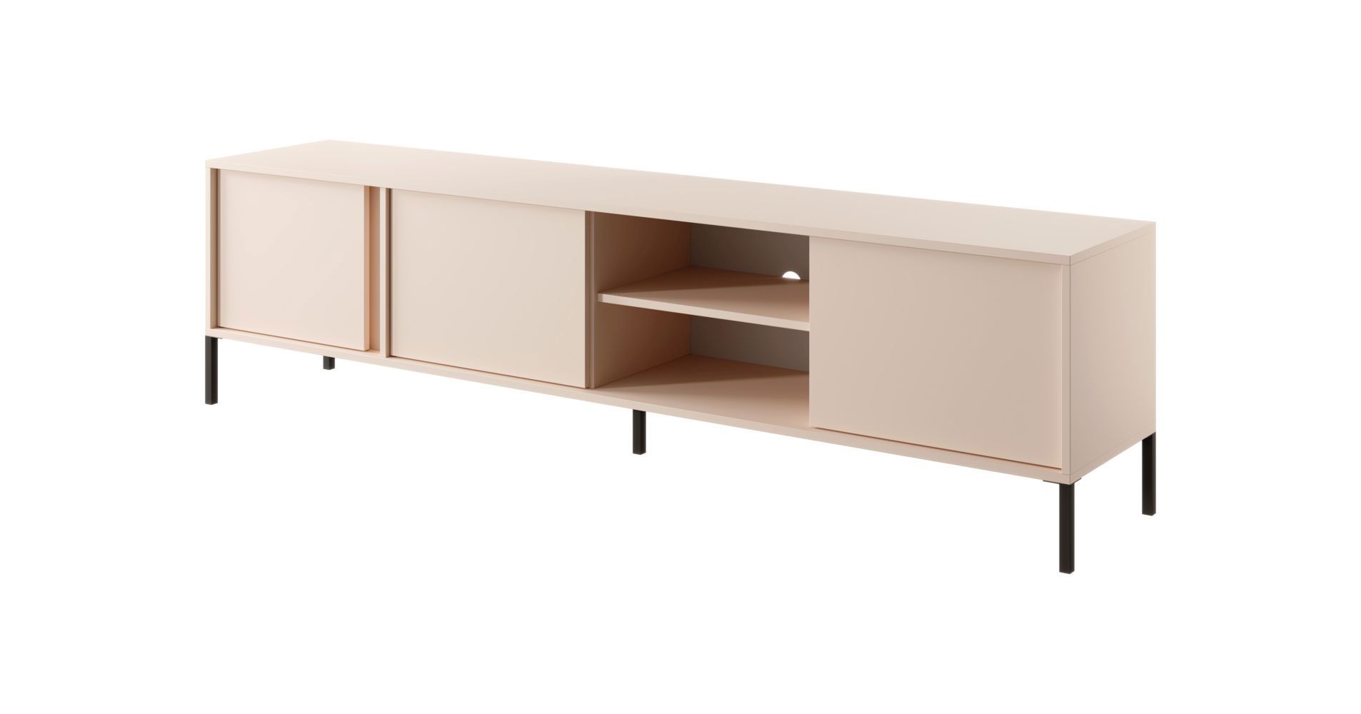 TV cabinet with ample storage space Zaghouan 09, color: Beige - Dimensions: 53.5 x 202.9 x 39.5 cm (H x W x D)