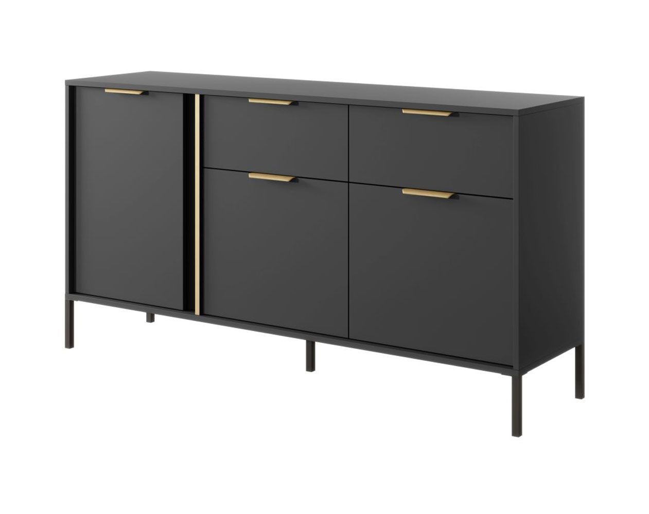 Sideboard with modern gold accents Raoued 02, color: anthracite - Dimensions: 81 x 153 x 39.5 cm (H x W x D), with three doors