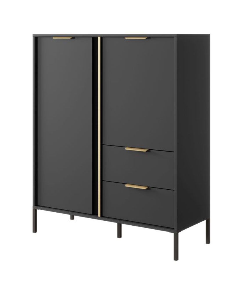 Modern chest of drawers with elegant gold handles Raoued 01, color: anthracite - Dimensions: 103 x 123 x 39.5 cm (H x W x D), with two drawers