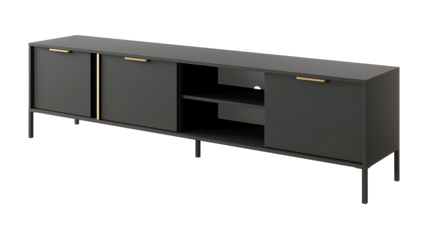 Raoued 06 TV stand with enough compartments, color: anthracite - Dimensions: 53 x 203 x 39.5 cm (H x W x D)