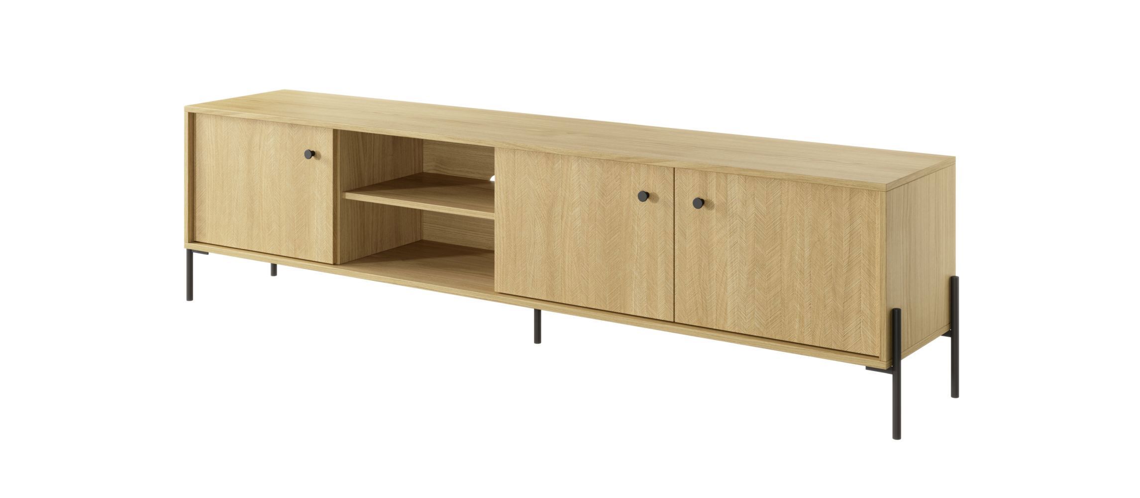 Timeless TV cabinet with three doors Allegma 05, color: Scandi oak - Dimensions: 53 x 207 x 39.5 cm (H x W x D)