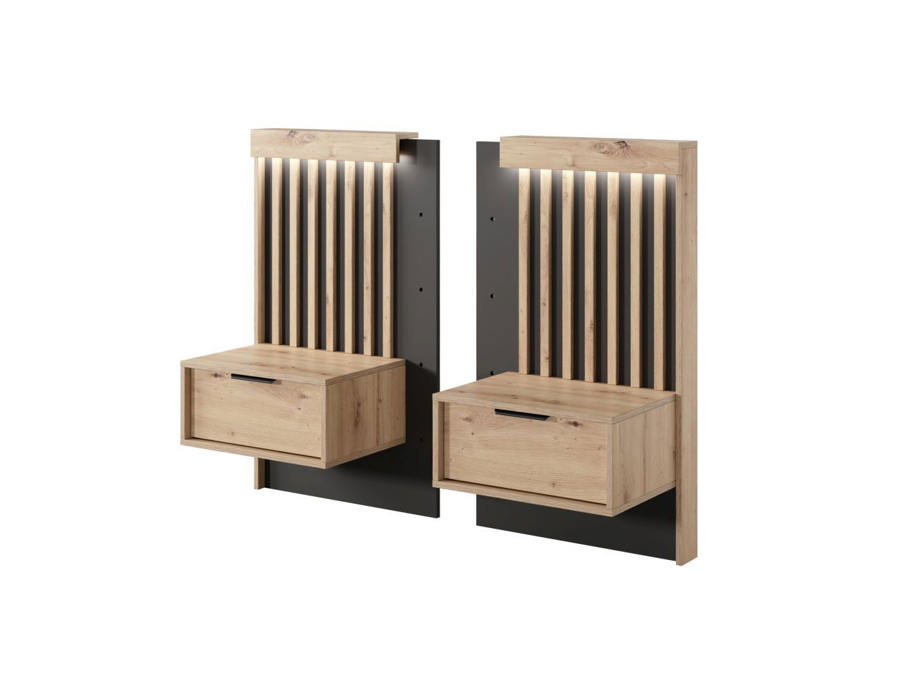 Two bedside cabinets with two drawers Chebba 04, color: Artisan oak / anthracite - Dimensions: 104 x 50 x 39.5 cm (H x W x D)