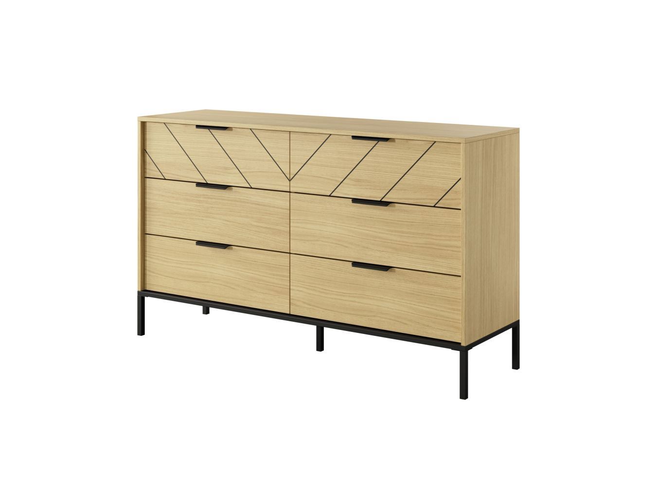Modern chest of drawers with six drawers Damous 02, color: Scandi oak / black - Dimensions: 81 x 137 x 39.5 cm (H x W x D)
