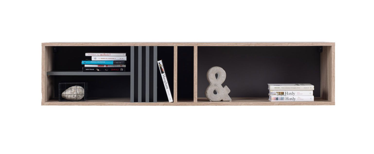 Wall shelf with several compartments Niel 11, color: oak / anthracite - Dimensions: 30 x 140 x 30 cm (H x W x D)