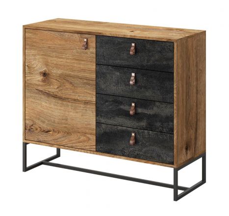 Chest of drawers Linthouse 04, Colour: Dark Brown Oak / Grey - Measurements: 89 x 103 x 39 cm (H x W x D)