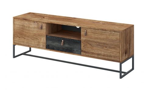 TV base cabinet Linthouse 02, Colour: Dark Brown oak / Grey - Measurements: 54 x 153 x 39 cm (H x W x D)