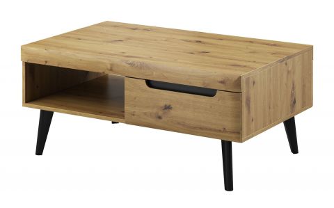 Coffee table with one drawer Polmadie 01, Colour: Oak Artisan / Black - Measurements: 46 x 107 x 67 cm (H x W x D).