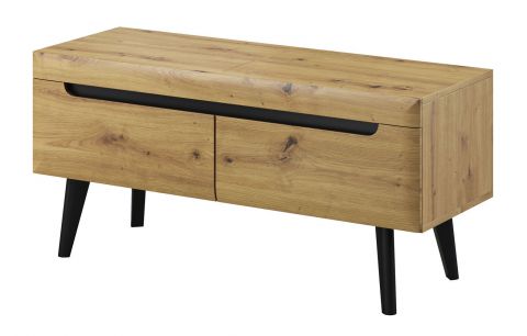 Modern TV base cabinet with two drawers Polmadie 02, Colour: Oak Artisan / Black - Measurements: 50 x 107 x 40 cm (H x W x D).