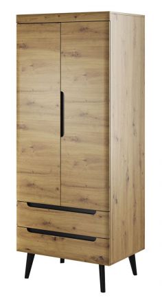 Cabinet with two drawers Polmadie 11, Colour: Oak Artisan / Black - Measurements: 197 x 80 x 56 cm (H x W x D)