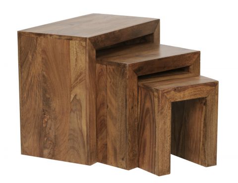 Set of 3 side tables made of Apolo 153 sheesham solid wood, color: Sheesham stained, handcrafted
