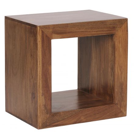 Cube shelf / side table made of Sheesham solid wood Apolo 154, color: Sheesham stained - Dimensions: 44 x 33 x 44 cm (H x W x D), handmade