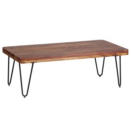 Large living room table made of sheesham solid wood, color: sheesham / black - Dimensions: 40 x 60 x 115 cm (H x W x D), with unique grain