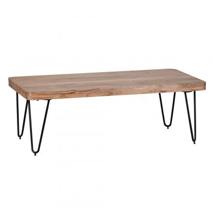 Unique coffee table made of solid acacia wood, color: acacia / black - Dimensions: 40 x 60 x 115 cm (H x W x D), with beautiful grain
