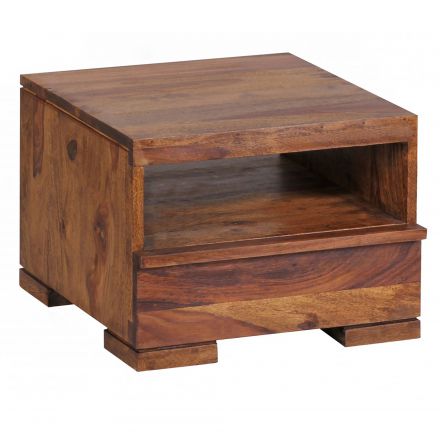 Handcrafted bedside cabinet made of Sheesham solid wood, color: Sheesham - Dimensions: 30 x 40 x 40 cm (H x W x D), with natural wood grain