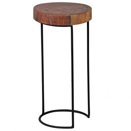 Extravagant side table made of sheesham solid wood, color: sheesham / black - Dimensions: 55 x 28 x 28 cm (H x W x D), table top in tree trunk shape