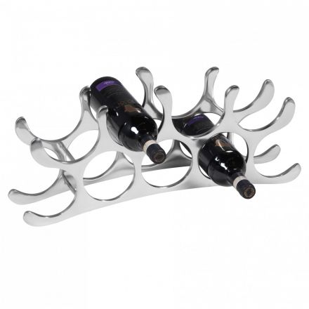 Elegant wine rack made of aluminum, color: silver - Dimensions: 20 x 55 x 12 cm (H x W x D), handmade for 9 bottles