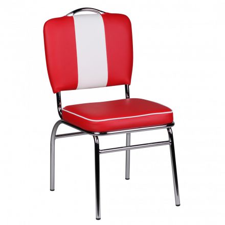 Dining chair in 50s look, color: red / white / chrome, integrated handle on the backrest