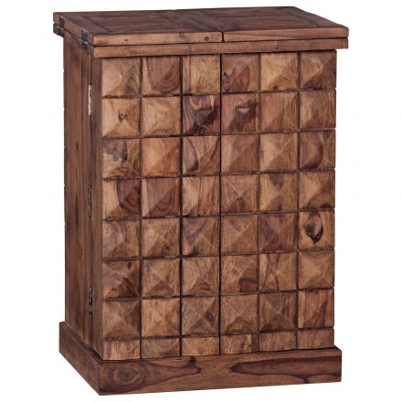 Exclusive bar cabinet made of Sheesham solid wood, color: Sheesham - Dimensions: 91 x 64 x 50 cm (H x W x D), with unique tile pattern