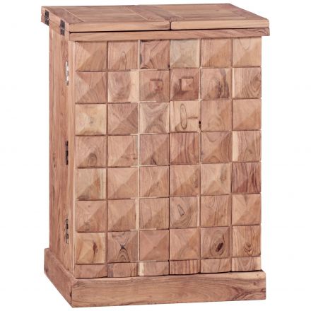 Unique bar cabinet made of solid acacia wood, color: acacia - Dimensions: 91 x 64 x 50 cm (H x W x D), with unusual tile pattern