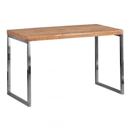 Work table with chrome-plated frame, color: acacia / chrome - Dimensions: 76 x 60 x 120 cm (H x W x D), made by hand