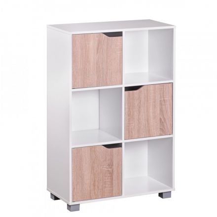 Small shelf, color: White / Sonoma oak - Dimensions: 94 x 60 x 30 cm (H x W x D), with 6 compartments & 3 doors