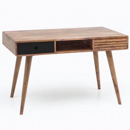 Desk in retro style, color: sheesham / black - Dimensions: 75 x 60 x 117 cm (H x W x D), with 2 drawers & shelf