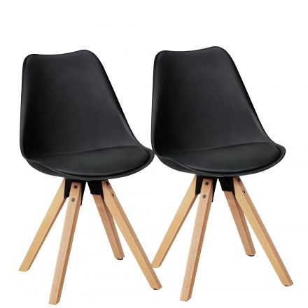 Upholstered chair set of 2 in Scandinavian style, color: black / oak, chair legs made of Hevea solid wood