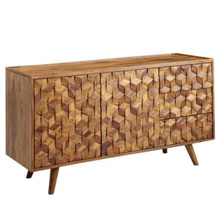 Chest of drawers / sideboard, color: Sheesham, semi-solid - Dimensions: 59 x 138 x 45 cm (H x W x D)