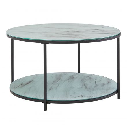 Living room table made of glass, color: marble look / black - Dimensions: 80 x 80 x 45 cm (W x D x H)