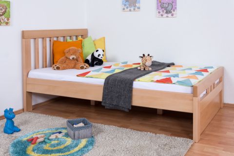 Kid / Youth bed ' Easy Premium Line ® ' K8 incl. 1 cover panel, 120 x 200 cm Beech solid wood natural
