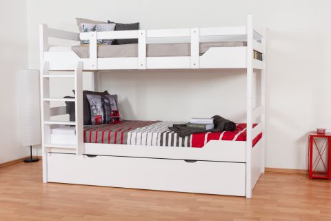 Bunk bed "Easy Premium Line" K12/h incl. trundle bed frame and cover plates, solid beech wood, white finish - 90 x 200 cm 