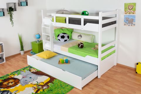 Bunk bed "Easy Premium Line" K12/h incl. trundle bed frame and cover plates, solid beech wood, white finish - 90 x 200 cm 