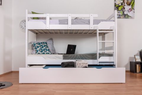 Bunk bed "Easy Premium Line" K3/h incl. trundle bed frame and cover plates, solid beech wood, white - 90 x 200 cm 