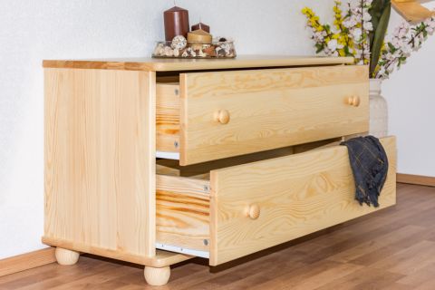 2 Drawer Bedside table Junco 151, solid pine wood, clearly varnished - H55 x W100 x D42 cm