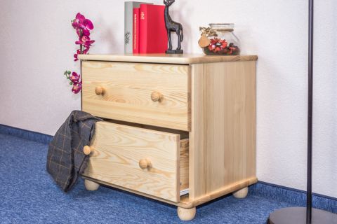 2 Drawer Bedside table Junco 153, solid pine wood, clearly varnished - H55 x W60 x D42 cm