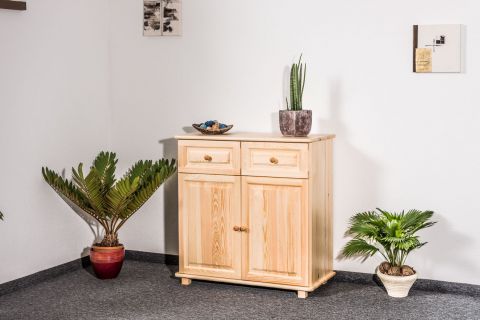 2 Drawer, 2 Door Sideboard 006, solid pine wood, clearly varnished - H100 x W100 x D45 cm 