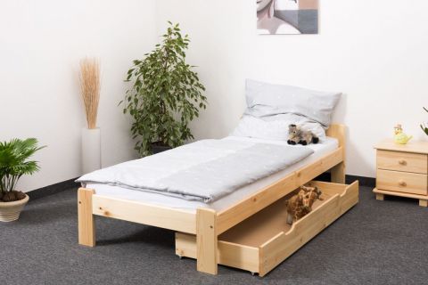 Single bed / Guest bed A8, solid pine wood, clearly varnished, incl. slatted frame - 90 x 200 cm 