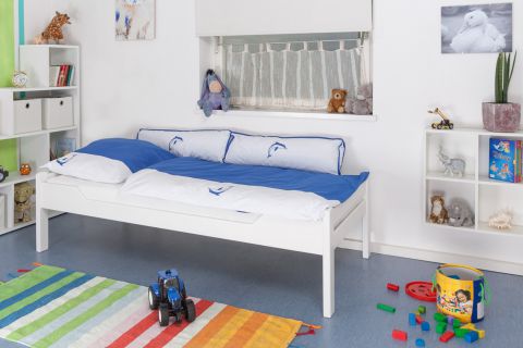 Children's bed / kid bed "Easy Premium Line" K1/1h, 90 x 200 cm solid beech wood, White lacquered