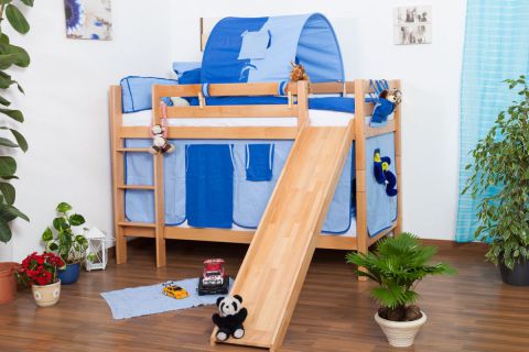 Bunk bed Jonas, solid beech wood, with slide, convertible, clearly varnished, incl. slatted frames - 90 x 200 cm 