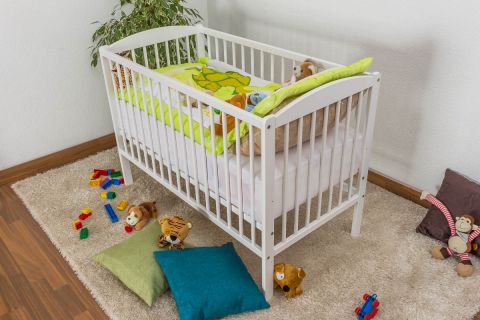 Crib / Children's bed  solid pine wood, in a white paint finish 102, includes slatted frames - Dimensions: 60 x 120 cm