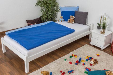 Children's bed / teen bed solid pine wood, in a white paint finish, includes slatted frame - Dimensions: 90 x 200 cm
