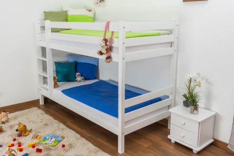 Children's bed / Bunk bed solid pine wood, in a white paint finish 121 – Dimensions 90 x 200 cm